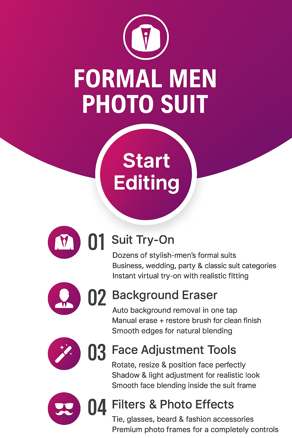 Men’s blazer and wedding suit try-on in Formal Men Photo Suit editor