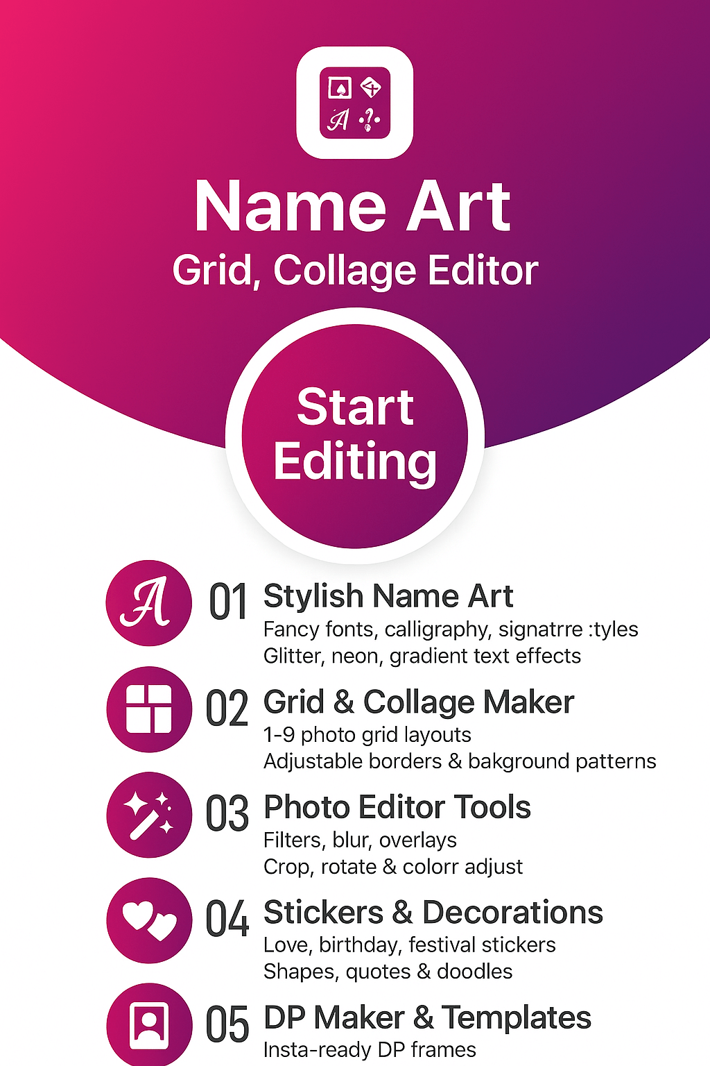 DP maker screen with fancy name art, stickers and gradient background